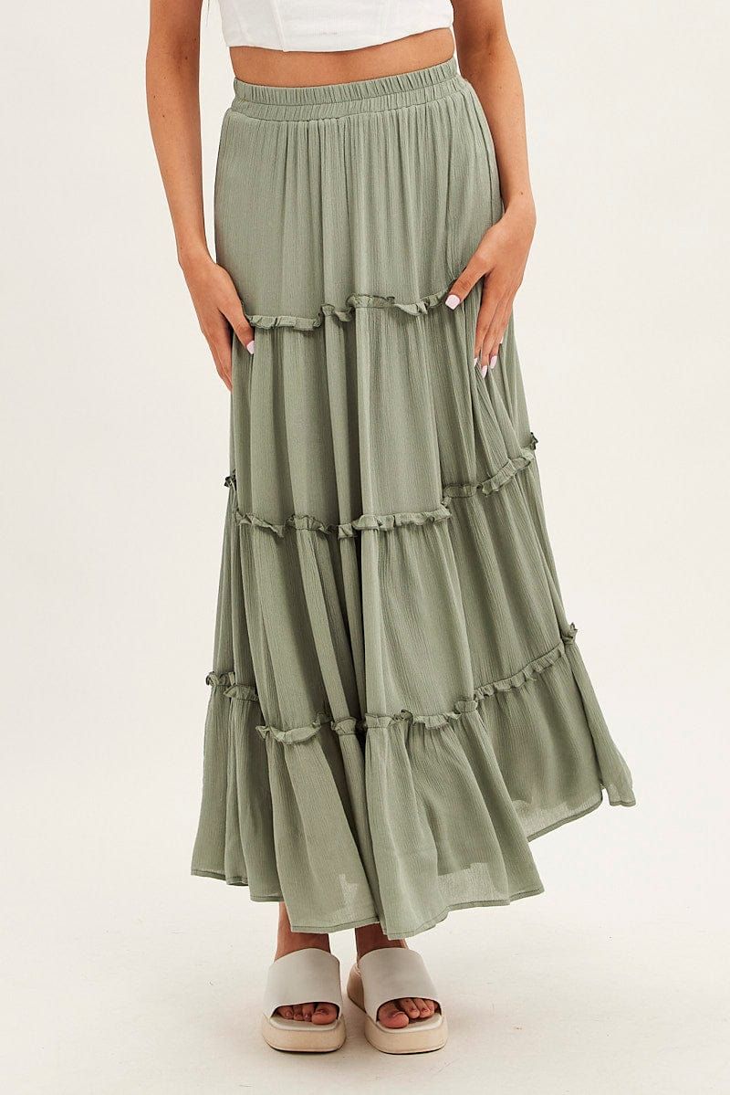 Green Maxi Skirt High Rise Tiered sold by Ally Fashion product image thumbnail 2