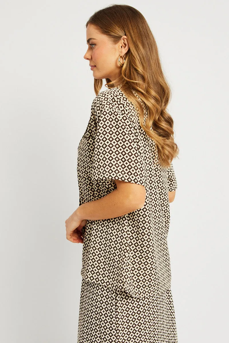 Brown Geo Relaxed Shirt Short Sleeve sold by Ally Fashion product image thumbnail 4