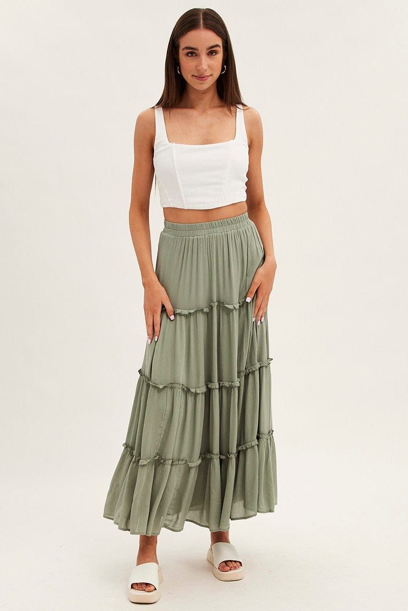 Green Maxi Skirt High Rise Tiered sold by Ally Fashion product image thumbnail 3