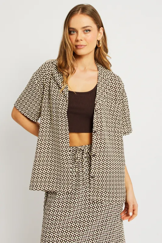Brown Geo Relaxed Shirt Short Sleeve sold by Ally Fashion