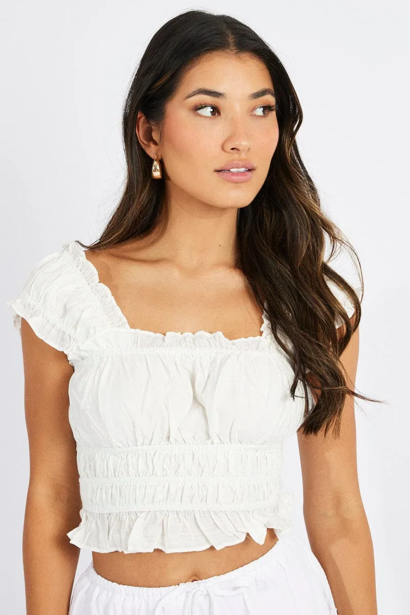 White Ruched Top Sleeveless sold by Ally Fashion