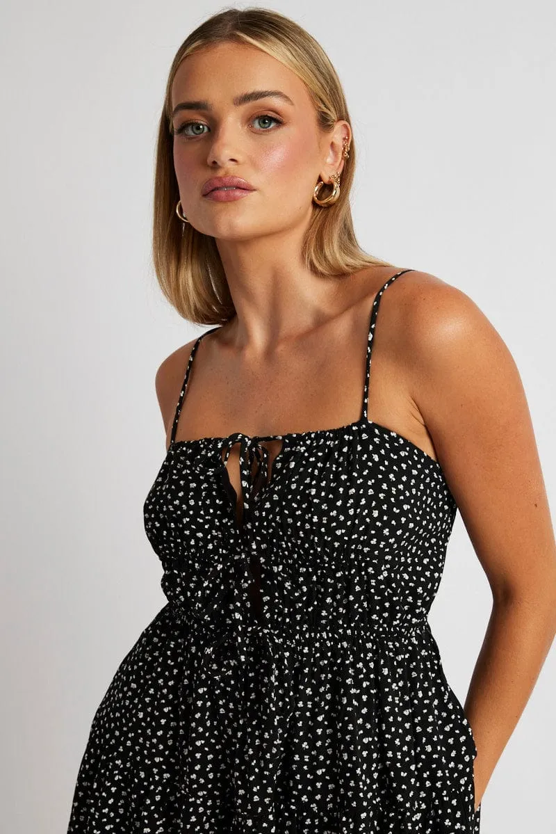 Black Ditsy Fit And Flare Dress Strappy sold by Ally Fashion product image thumbnail 3