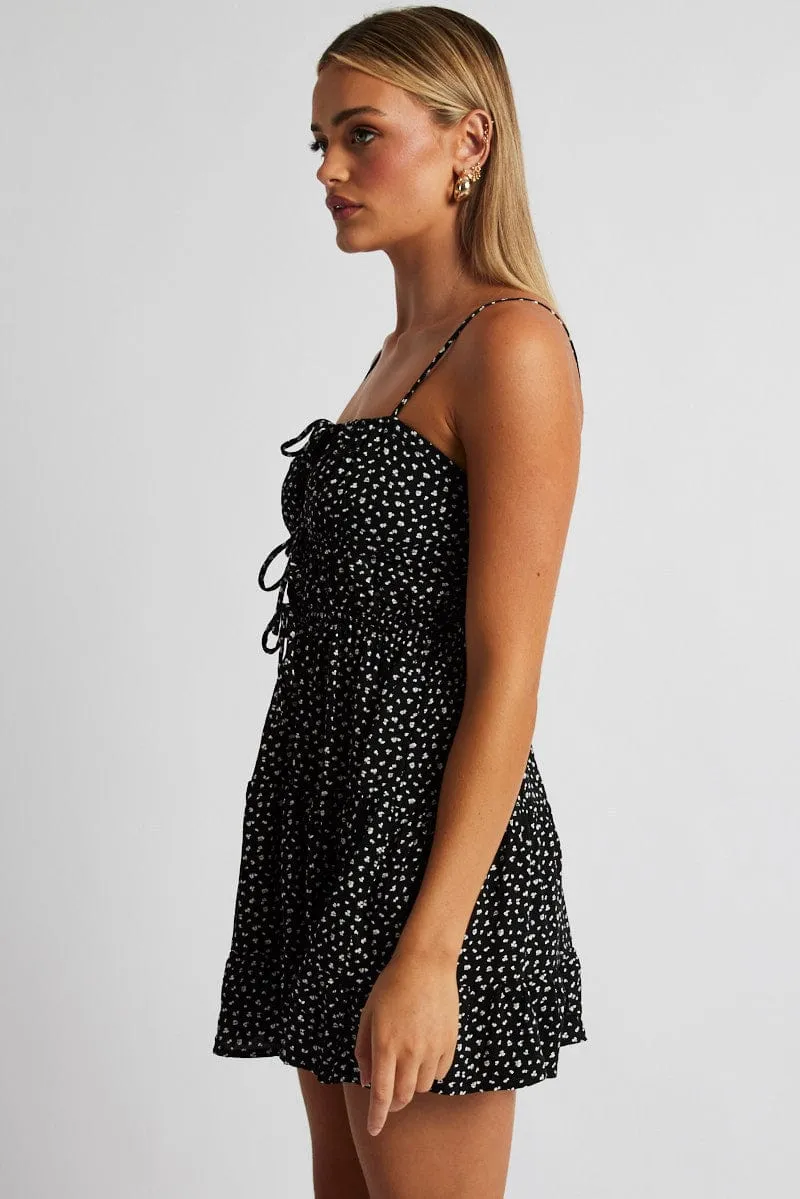 Black Ditsy Fit And Flare Dress Strappy sold by Ally Fashion product image thumbnail 4