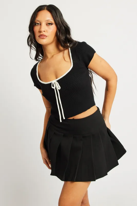 Black Knit Top Short Sleeve Square Neck sold by Ally Fashion