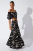 Black Abstract Maxi Skirt High Rise Linen Blend sold by Ally Fashion