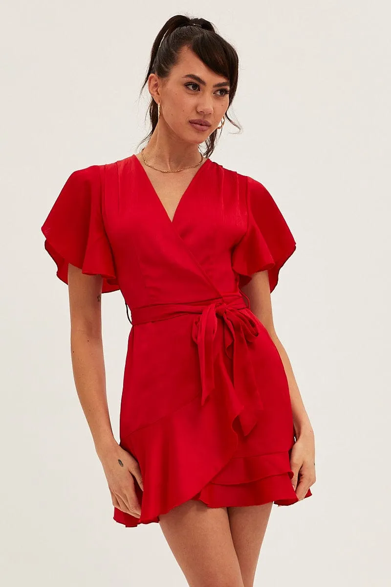 Red Wrap Dress Evening Satin sold by Ally Fashion product image thumbnail 3