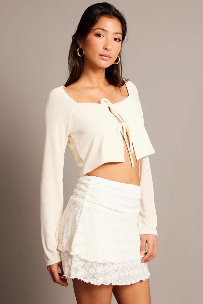 White Tie Up Front Top Long Sleeve sold by Ally Fashion product image thumbnail 4