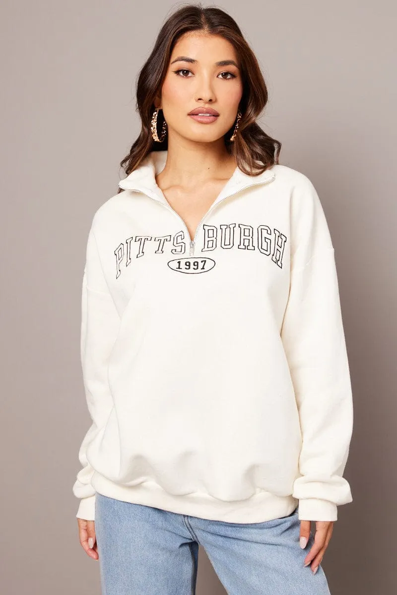 White Zip Neck Sweater Oversized sold by Ally Fashion product image thumbnail 3