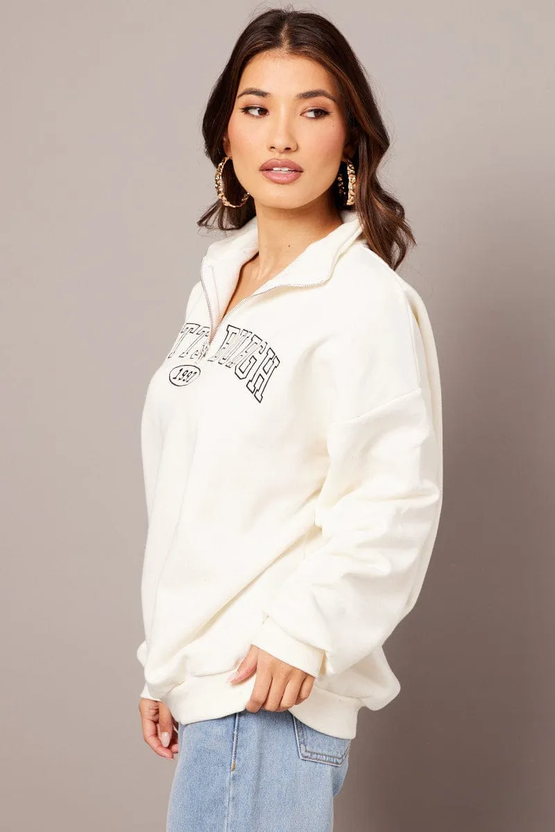 White Zip Neck Sweater Oversized sold by Ally Fashion product image thumbnail 4