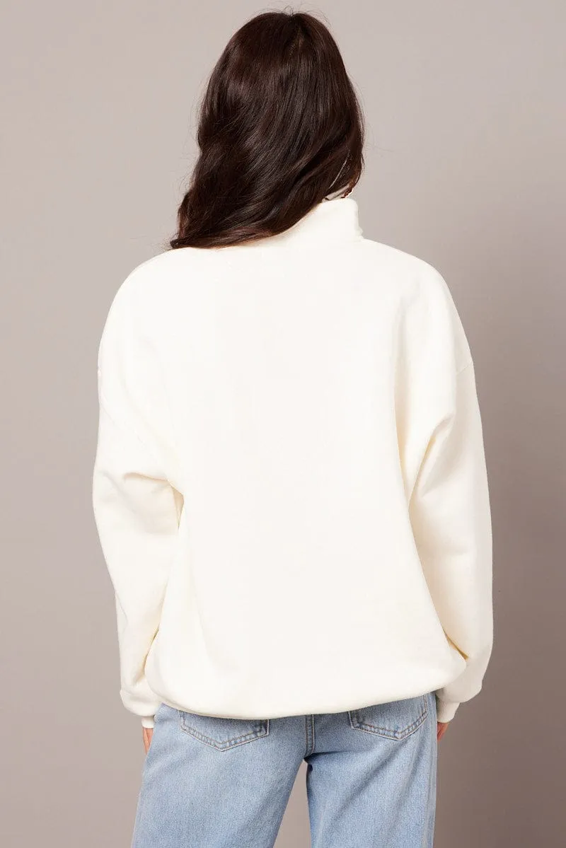 White Zip Neck Sweater Oversized sold by Ally Fashion product image thumbnail 5
