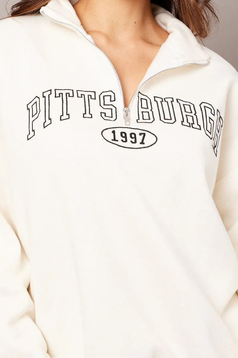 White Zip Neck Sweater Oversized sold by Ally Fashion product image thumbnail 2