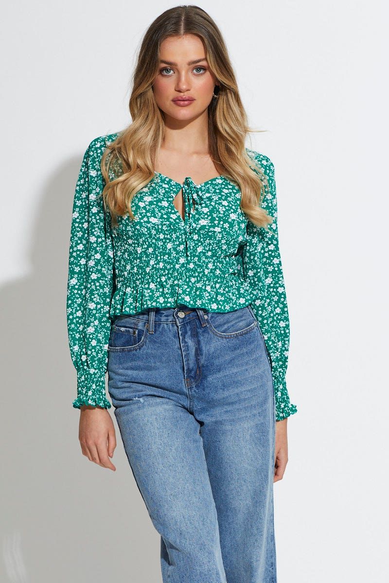 Print Peplum Top Long Sleeve sold by Ally Fashion