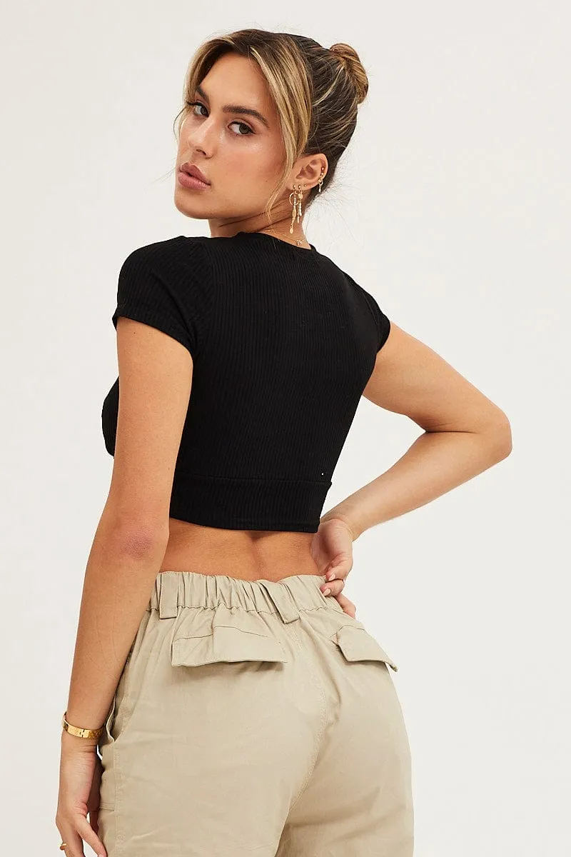 Black Rib Crop Top Long Sleeve Round Neck sold by Ally Fashion product image thumbnail 5