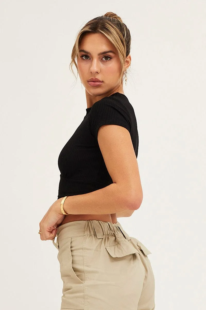 Black Rib Crop Top Long Sleeve Round Neck sold by Ally Fashion product image thumbnail 4