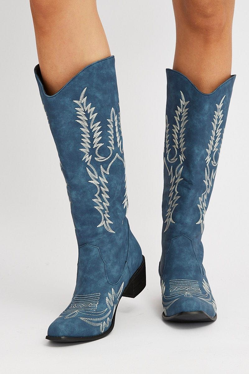 Blue Embroidered Cowboy Boots sold by Ally Fashion