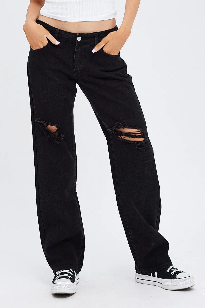 Black Straight Jeans Low Rise sold by Ally Fashion