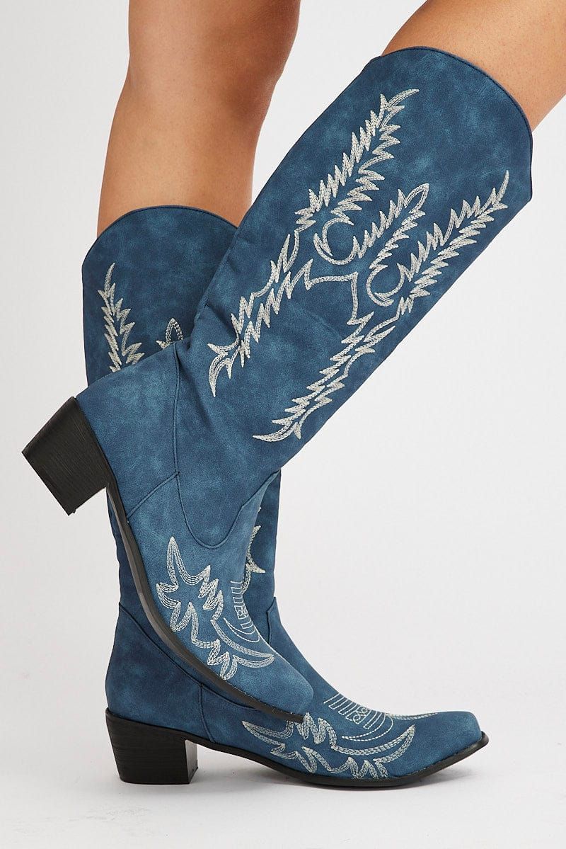 Blue Embroidered Cowboy Boots sold by Ally Fashion product image thumbnail 2