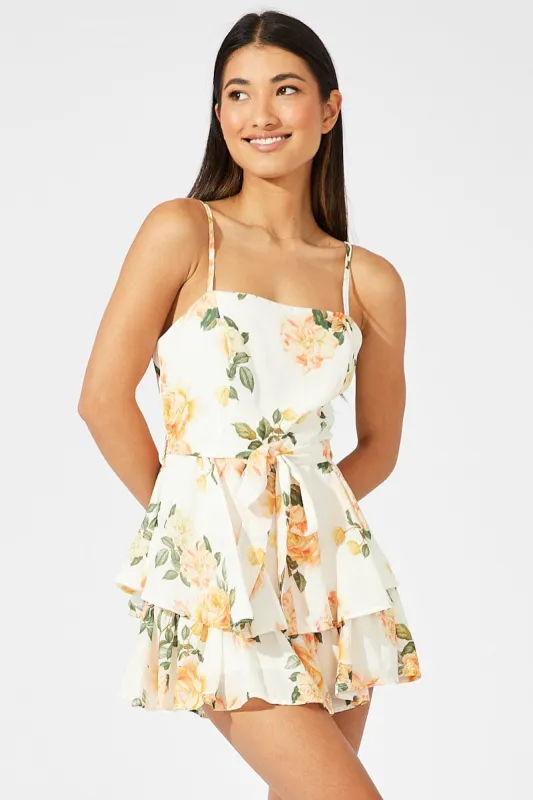 Yellow Floral Playsuit Square Neck Double Layered sold by Ally Fashion