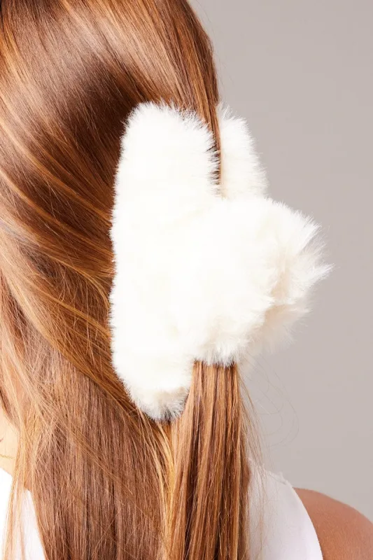 White Faux Fur Claw Clip sold by Ally Fashion