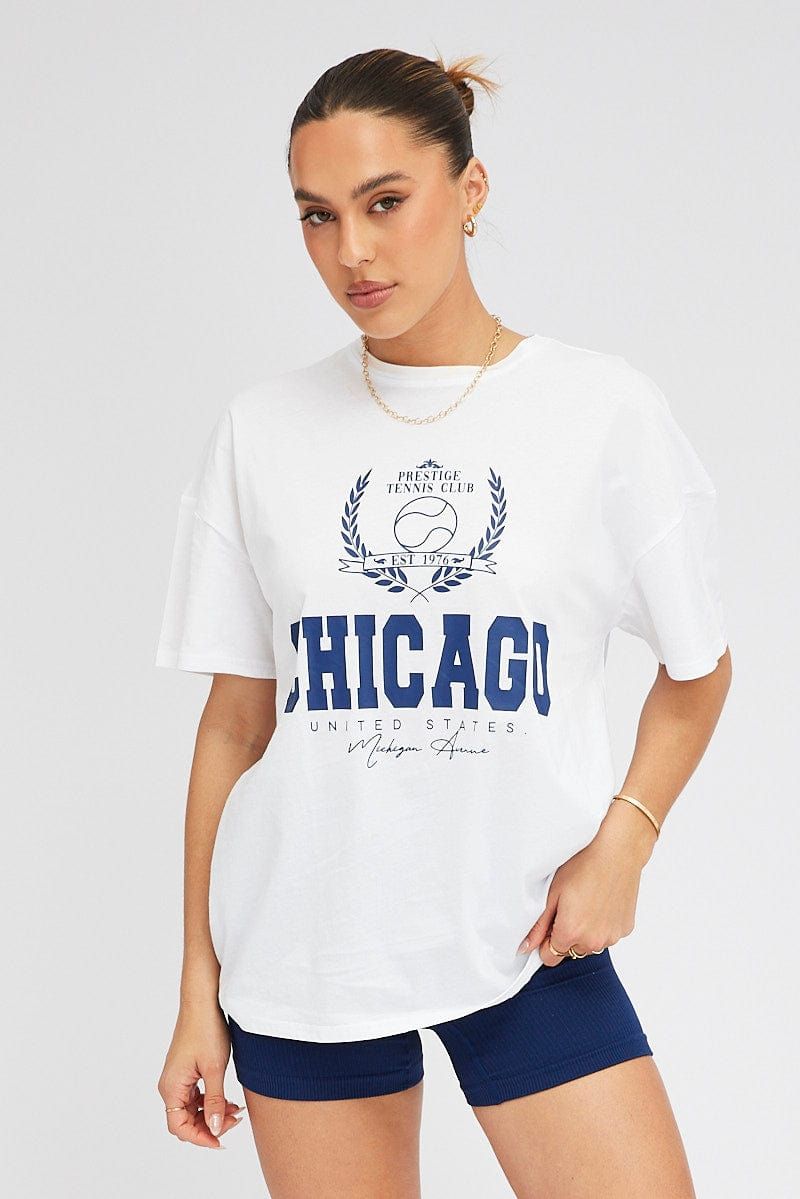 White Graphic tee Chicago Tennis Slogan Oversize t-shirt sold by Ally Fashion product image thumbnail 3