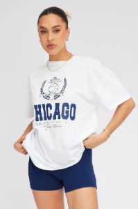 White Graphic tee Chicago Tennis Slogan Oversize t-shirt sold by Ally Fashion