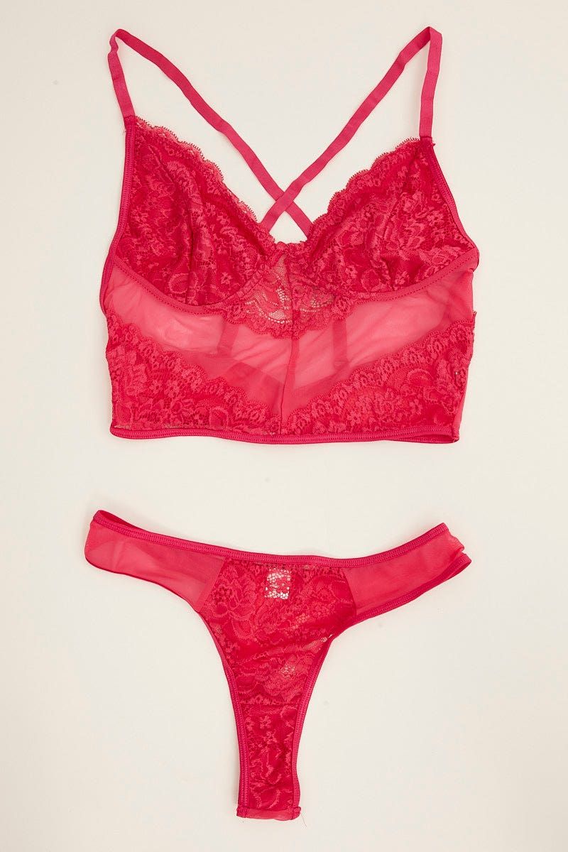 Pink Lace Underwire Lingerie Set sold by Ally Fashion
