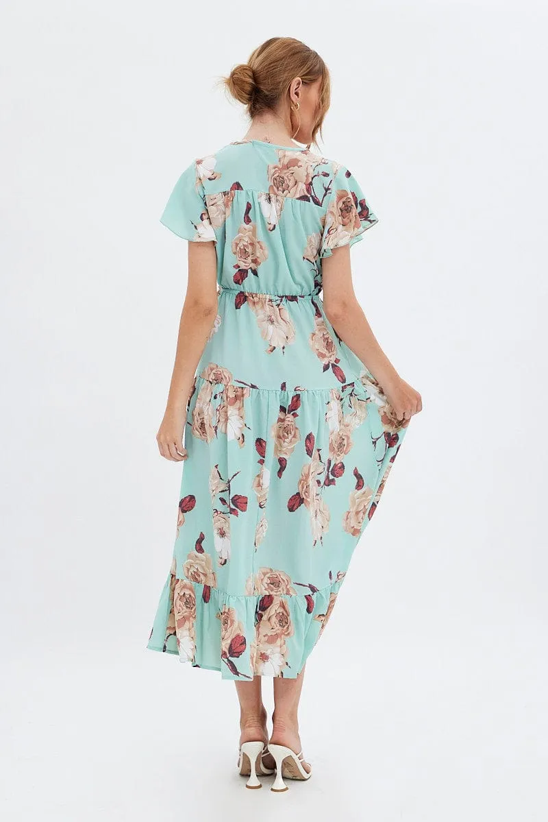 Green Floral Floral Bell Sleeve Maxi Dress sold by Ally Fashion product image thumbnail 5