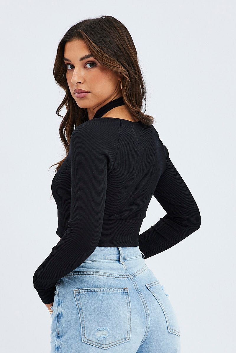 Black Top Crop Keyhole Seamless Long Sleeve sold by Ally Fashion product image thumbnail 5