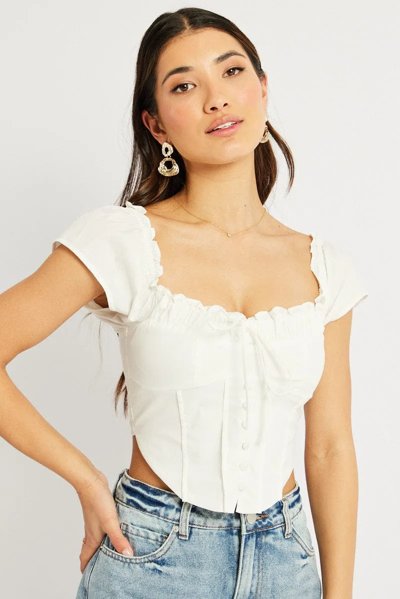 White Corset Top Short Sleeve sold by Ally Fashion