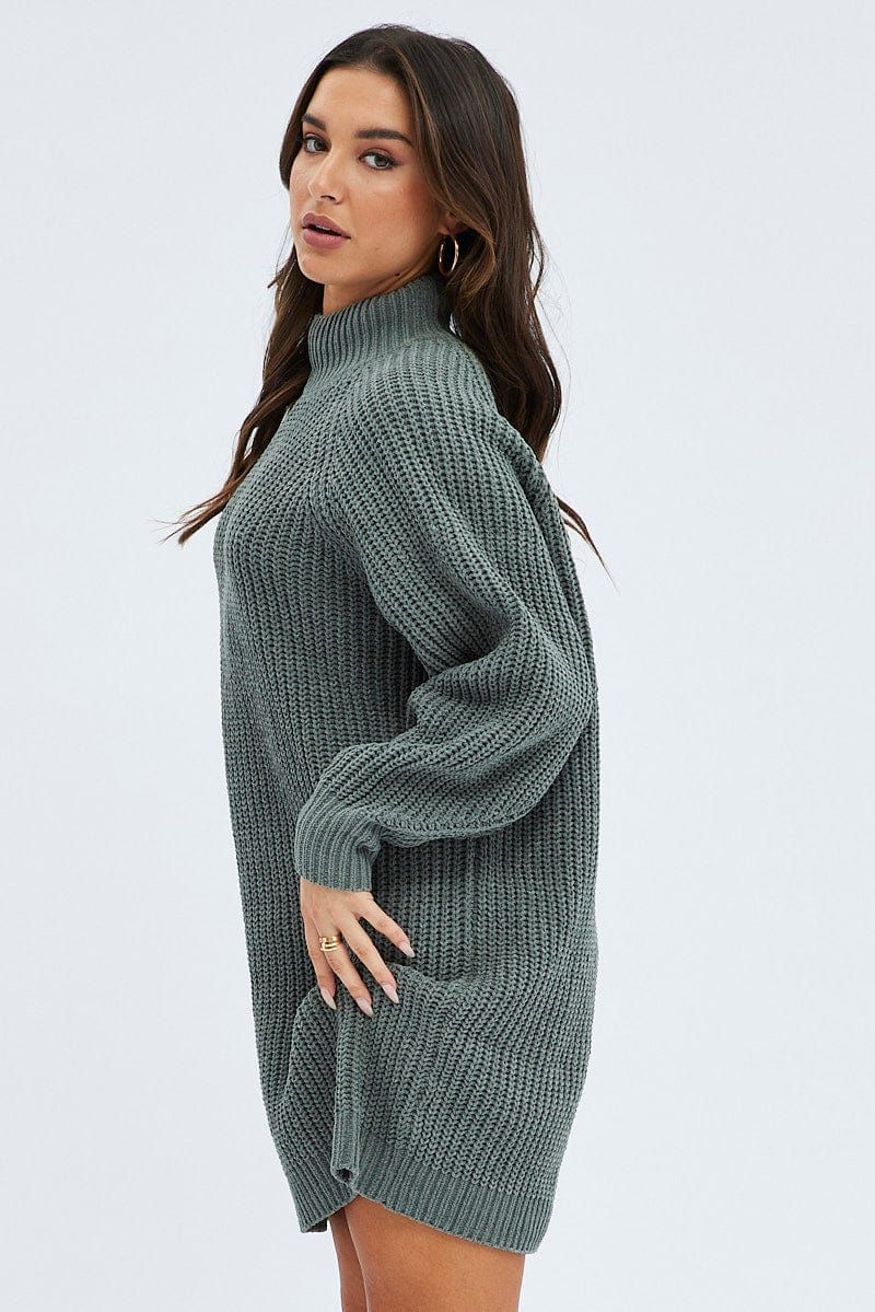 Green Knit Dress High Neck Oversized chenille sold by Ally Fashion product image thumbnail 4