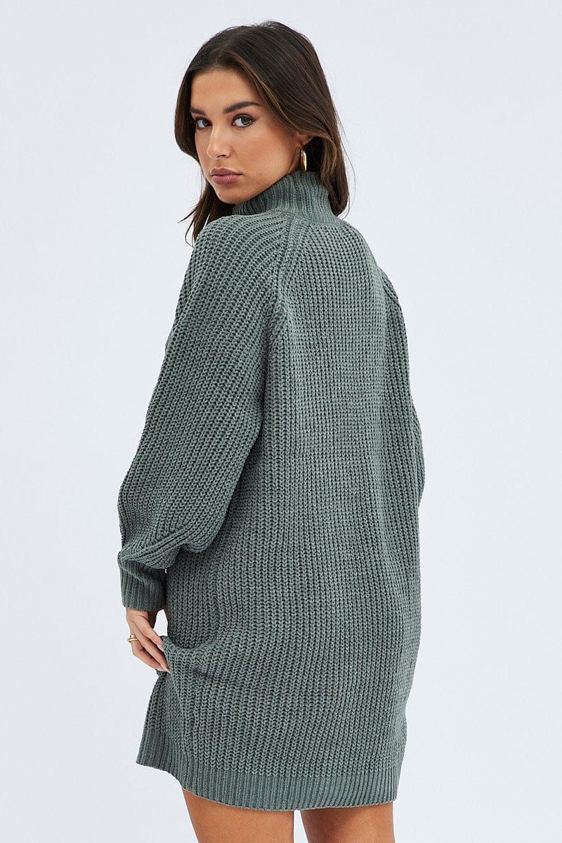 Green Knit Dress High Neck Oversized chenille sold by Ally Fashion product image thumbnail 5