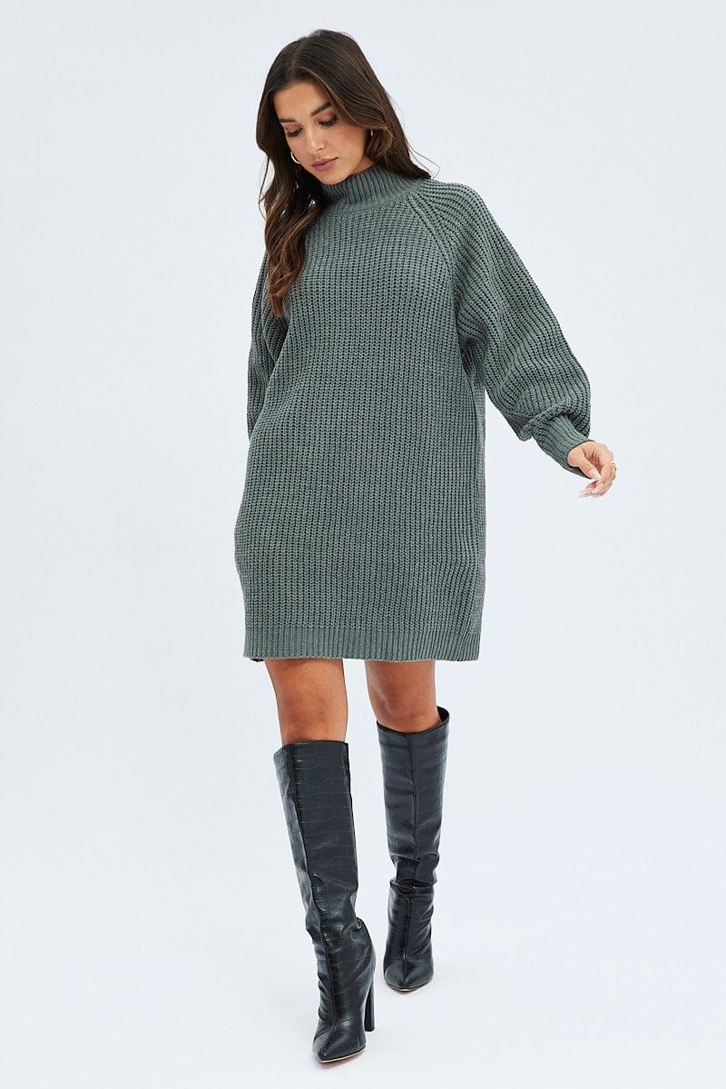 Green Knit Dress High Neck Oversized chenille sold by Ally Fashion product image thumbnail 2
