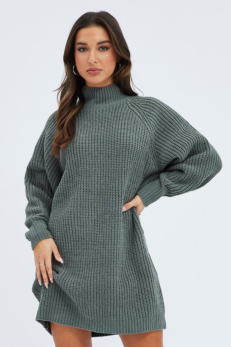 Green Knit Dress High Neck Oversized chenille sold by Ally Fashion product image thumbnail 3