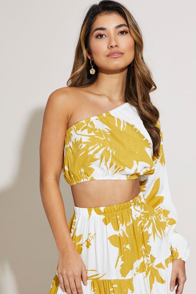 Print Crop Top One Shoulder Long Sleeve sold by Ally Fashion product image thumbnail 5