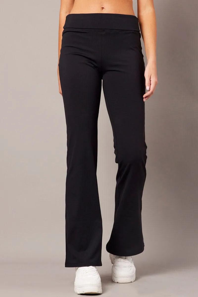 Black Flared Pants Fold Up Waist Mid Rise sold by Ally Fashion product image thumbnail 3