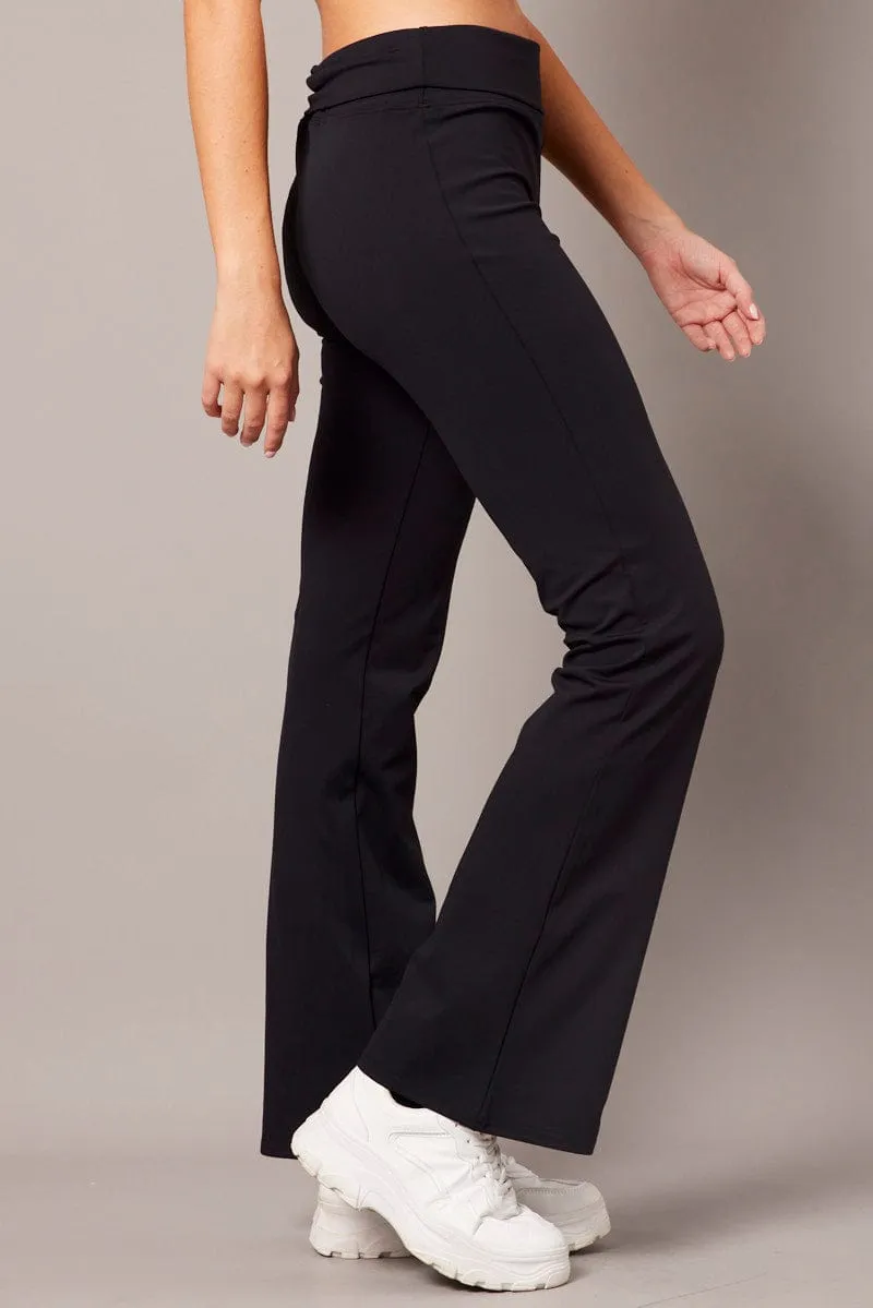 Black Flared Pants Fold Up Waist Mid Rise sold by Ally Fashion product image thumbnail 4