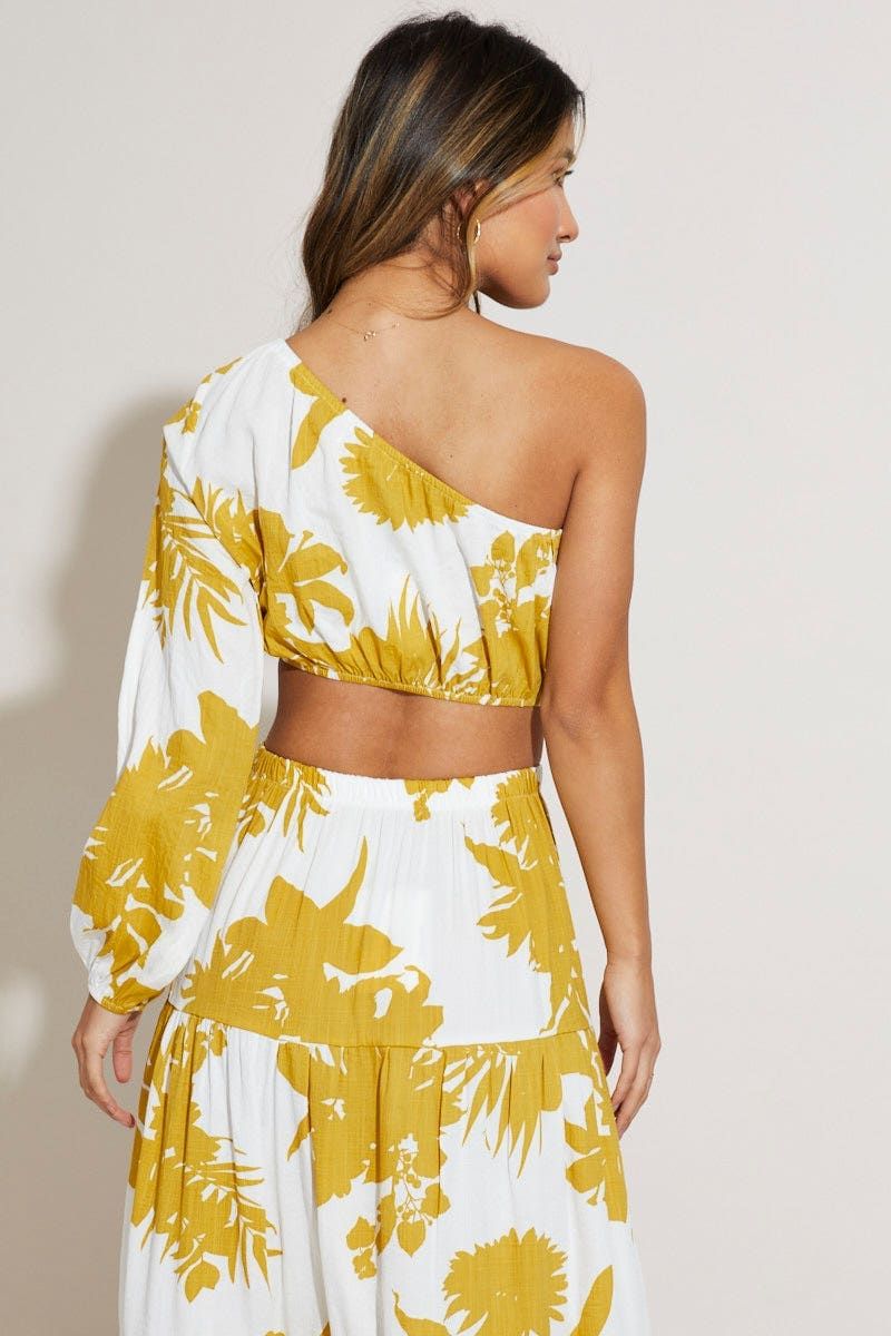 Print Crop Top One Shoulder Long Sleeve sold by Ally Fashion product image thumbnail 4