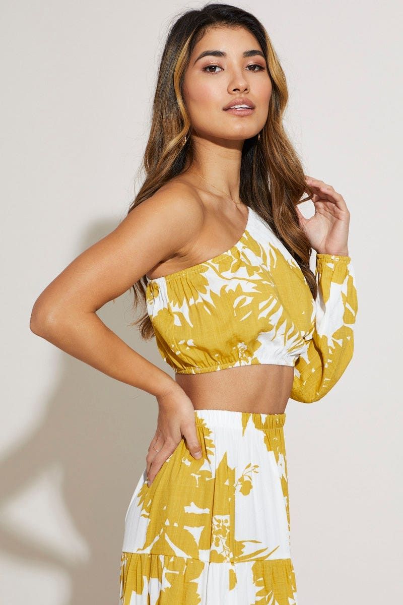Print Crop Top One Shoulder Long Sleeve sold by Ally Fashion product image thumbnail 3