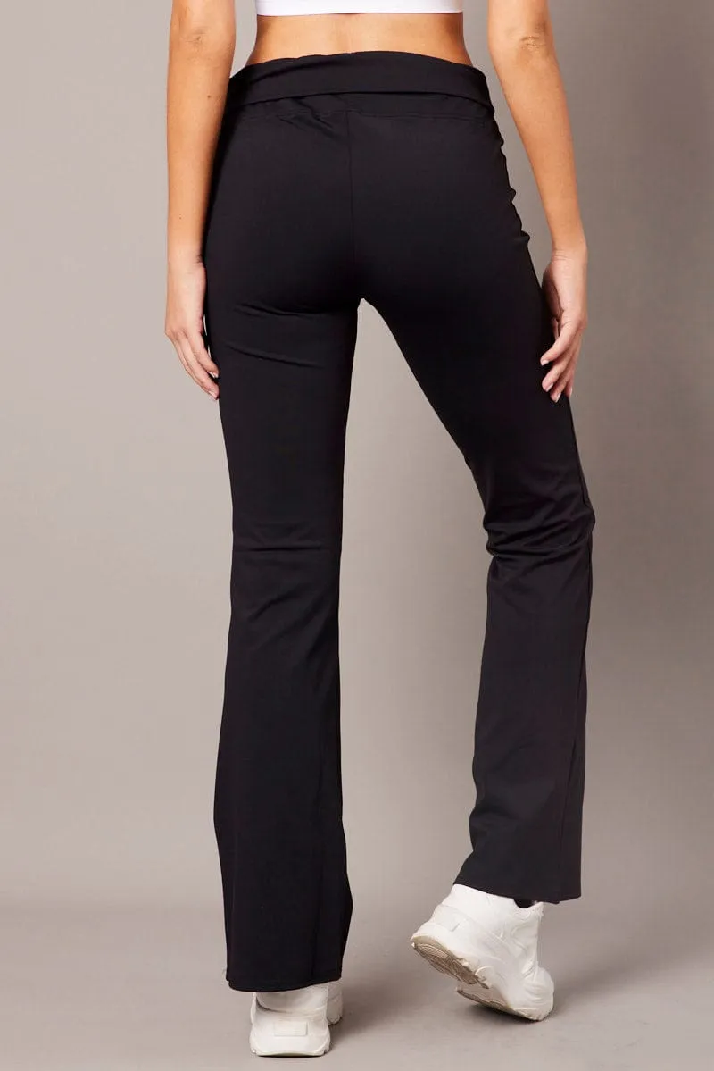Black Flared Pants Fold Up Waist Mid Rise sold by Ally Fashion product image thumbnail 5