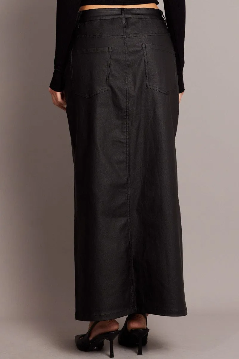 Black Midi Skirt High Rise Coated Fabric sold by Ally Fashion product image thumbnail 5