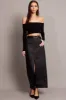 Black Midi Skirt High Rise Coated Fabric sold by Ally Fashion