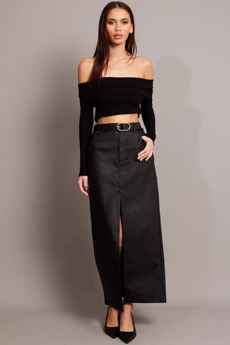 Black Midi Skirt High Rise Coated Fabric sold by Ally Fashion product image thumbnail 2
