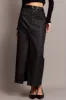 Black Midi Skirt High Rise Coated Fabric sold by Ally Fashion