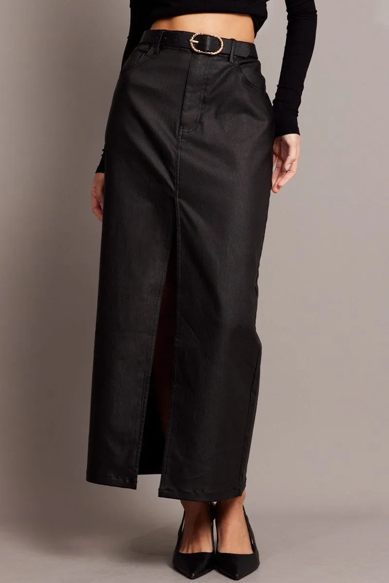 Black Midi Skirt High Rise Coated Fabric sold by Ally Fashion product image thumbnail 3