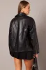 Black Jacket Long Sleeve Collared Faux Leather sold by Ally Fashion