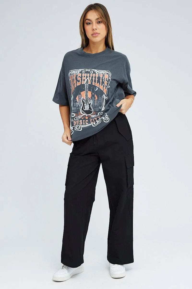 Black Tee Short Sleeve Round Neck Graphic Print sold by Ally Fashion product image thumbnail 2