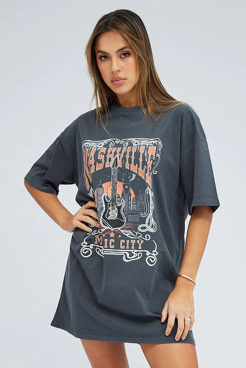 Black Tee Short Sleeve Round Neck Graphic Print sold by Ally Fashion