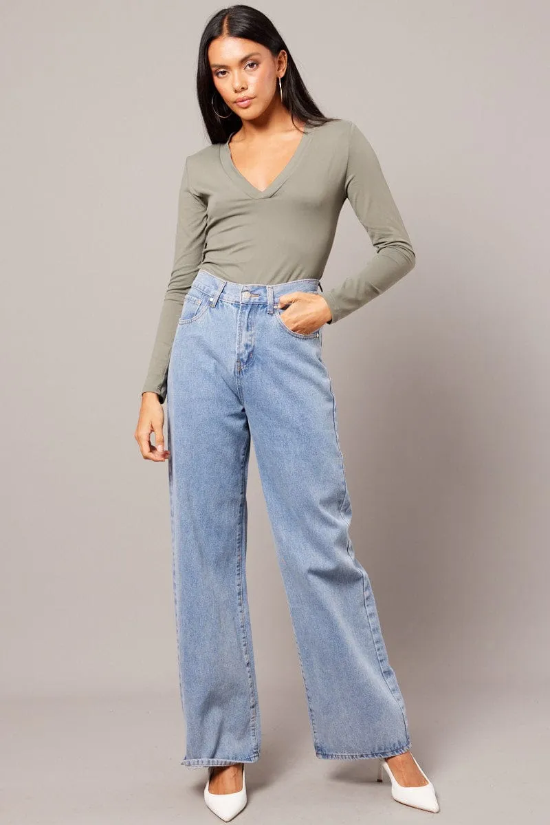 Green Supersoft Top V Neck Long Sleeve sold by Ally Fashion product image thumbnail 2