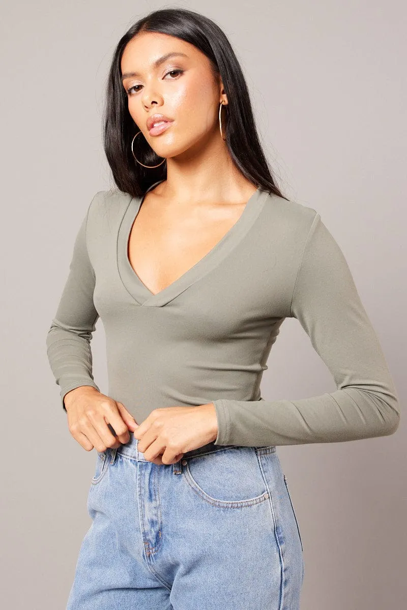 Green Supersoft Top V Neck Long Sleeve sold by Ally Fashion