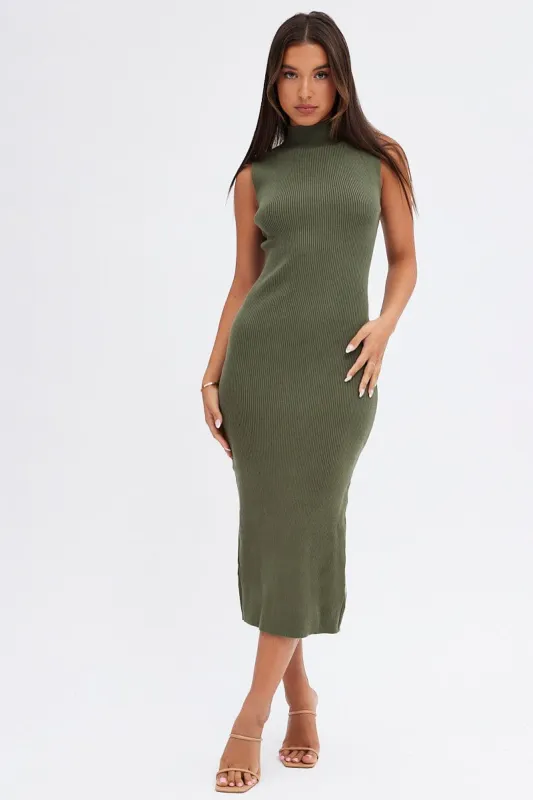 Green Knit Dress High Neck Sleeveless Midi sold by Ally Fashion